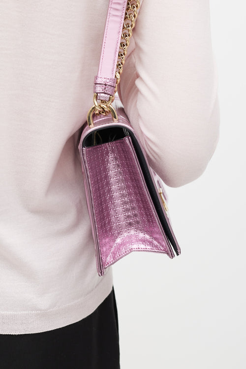 Dior Pink & Gold Leather Metallic Diorama Textured Bag