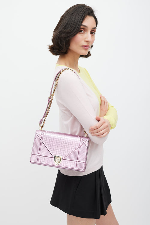Dior Pink & Gold Leather Metallic Diorama Textured Bag