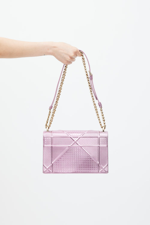 Dior Pink & Gold Leather Metallic Diorama Textured Bag