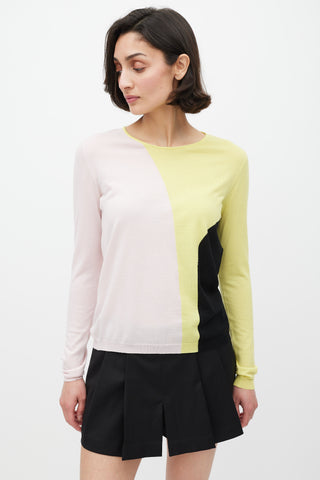 Dior Pink & Multicolour Wool Panelled Knit Sweater