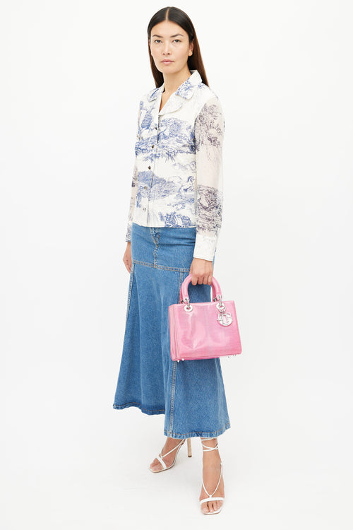 Dior 2015 Pink Medium Lady Embossed Leather Crossbody Bag