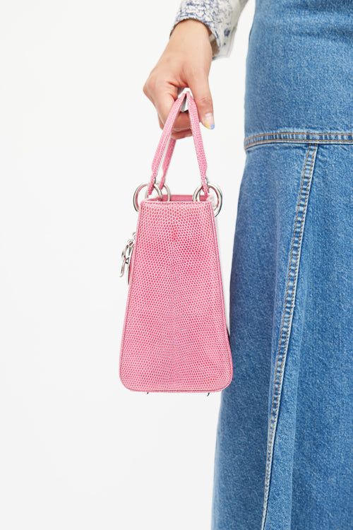 Dior 2017 Pink Medium Lady Embossed Leather Crossbody Bag