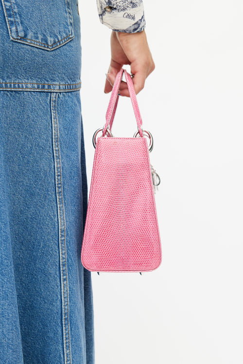 Dior 2018 Pink Medium Lady Embossed Leather Crossbody Bag