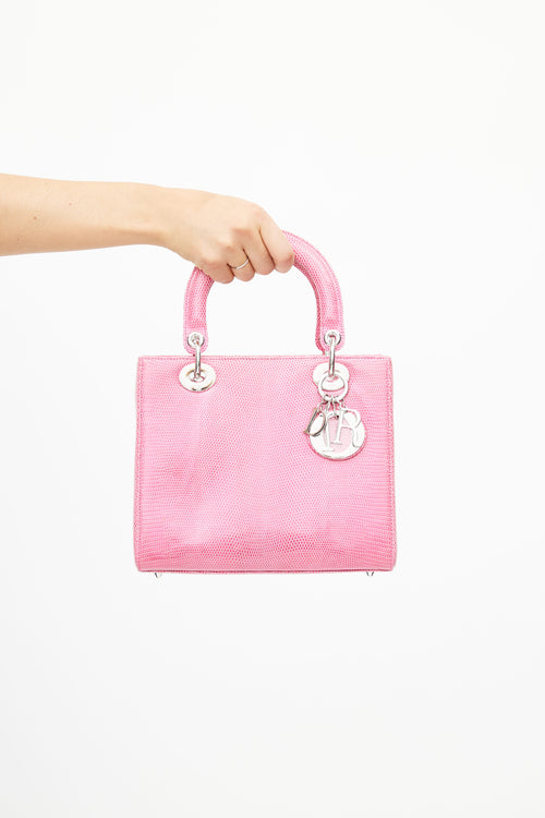 Dior 2013 Pink Medium Lady Embossed Leather Crossbody Bag