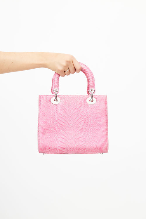 Dior 2019 Pink Medium Lady Embossed Leather Crossbody Bag