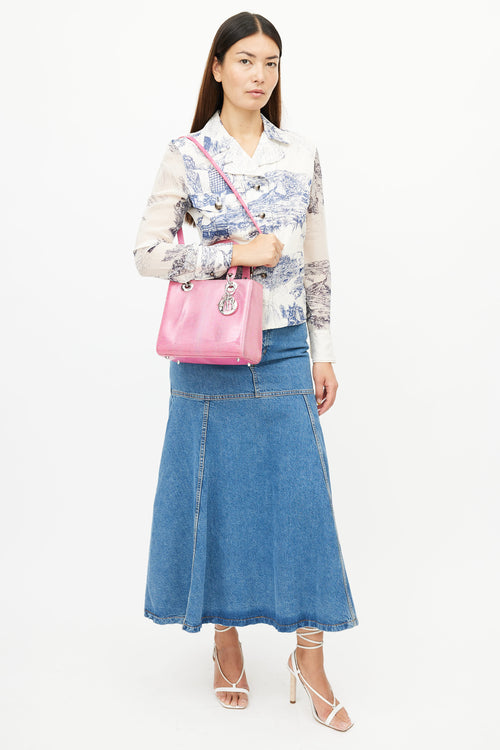 Dior 2020 Pink Medium Lady Embossed Leather Crossbody Bag