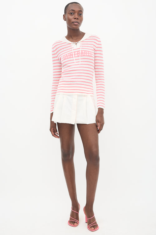 Dior Pink & White Linen Knit Striped Sailor Top