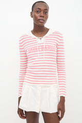 Dior Pink & White Linen Knit Striped Sailor Top