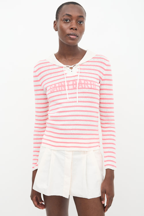 Dior Pink & White Linen Knit Striped Sailor Top