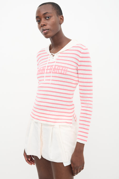 Dior Pink & White Linen Knit Striped Sailor Top