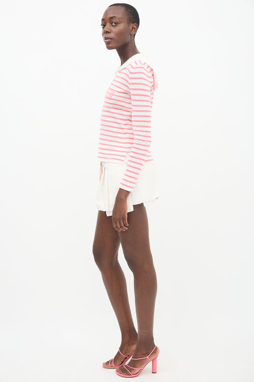 Dior Pink & White Linen Knit Striped Sailor Top