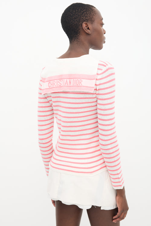 Dior Pink & White Linen Knit Striped Sailor Top