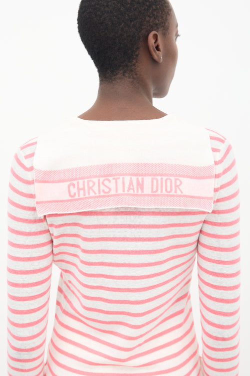 Dior Pink & White Linen Knit Striped Sailor Top