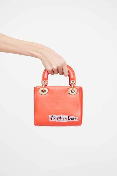 Dior Red Beaded Lady Dior Mini Bag