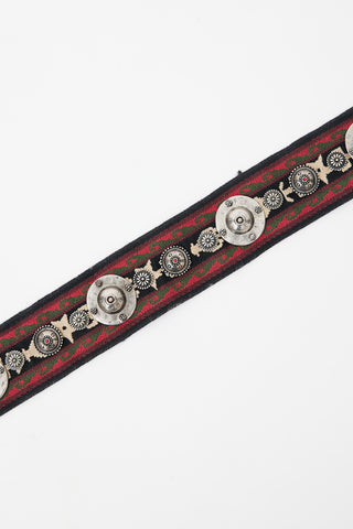 Dior Red & Multicolour Emrboidered Studded Shoulder Strap