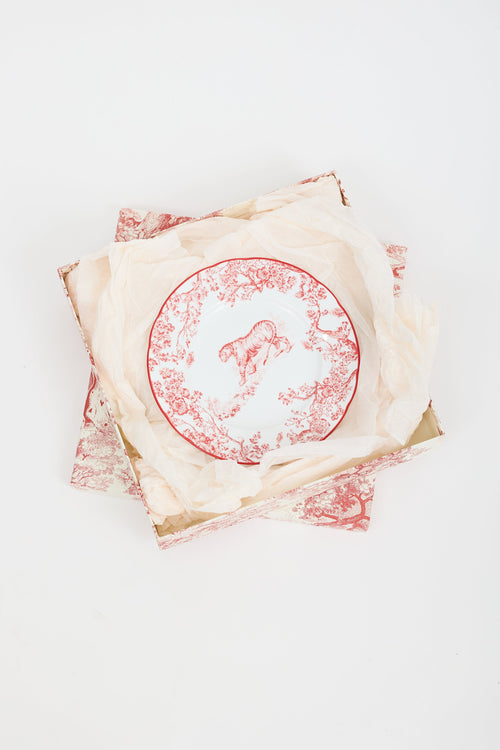 Dior Red & White Toile De Jouy Dessert Plate Set