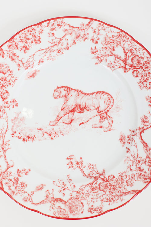 Dior Red & White Toile De Jouy Dessert Plate Set