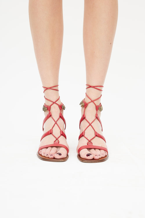Dior Red Zodiac Pendant Tie Sandal