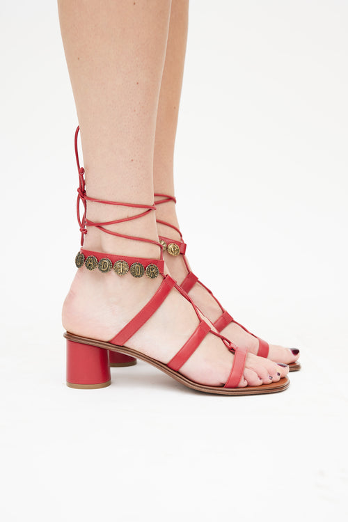 Dior Red Zodiac Pendant Tie Sandal