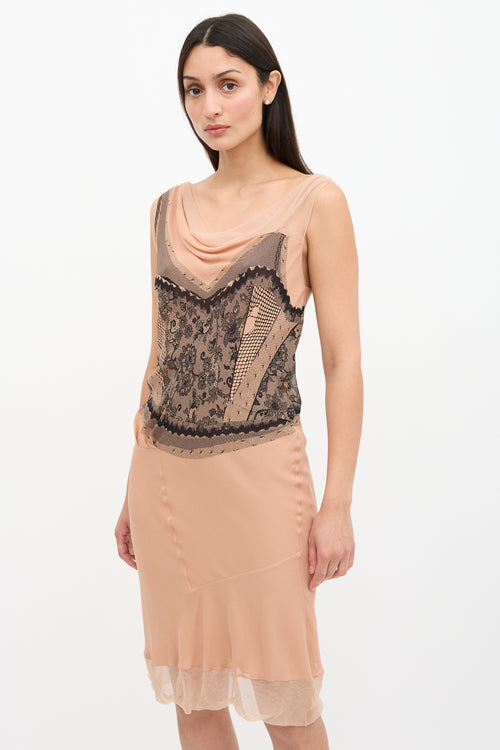 Dior SS 2006 Silk Trompe L'oeil Print Dress