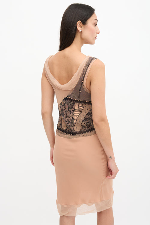 Dior SS 2006 Silk Trompe L'oeil Print Dress