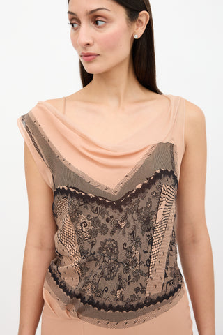 Dior SS 2006 Silk Trompe L'oeil Print Dress