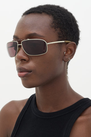 Dior Silver & Brown 0075S Aviator Sunglasses