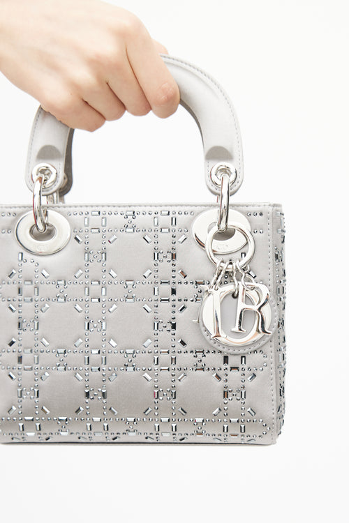 2019 Grey Satin Embellished Mini Lady Dior Bag