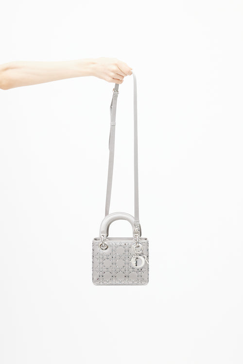2019 Grey Satin Embellished Mini Lady Dior Bag