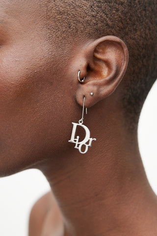 Dior Silver Logo Drop Earring