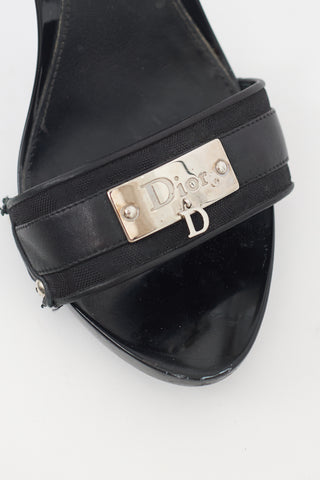 Dior Vinatge Black Leather & Canvas Logo Sandal