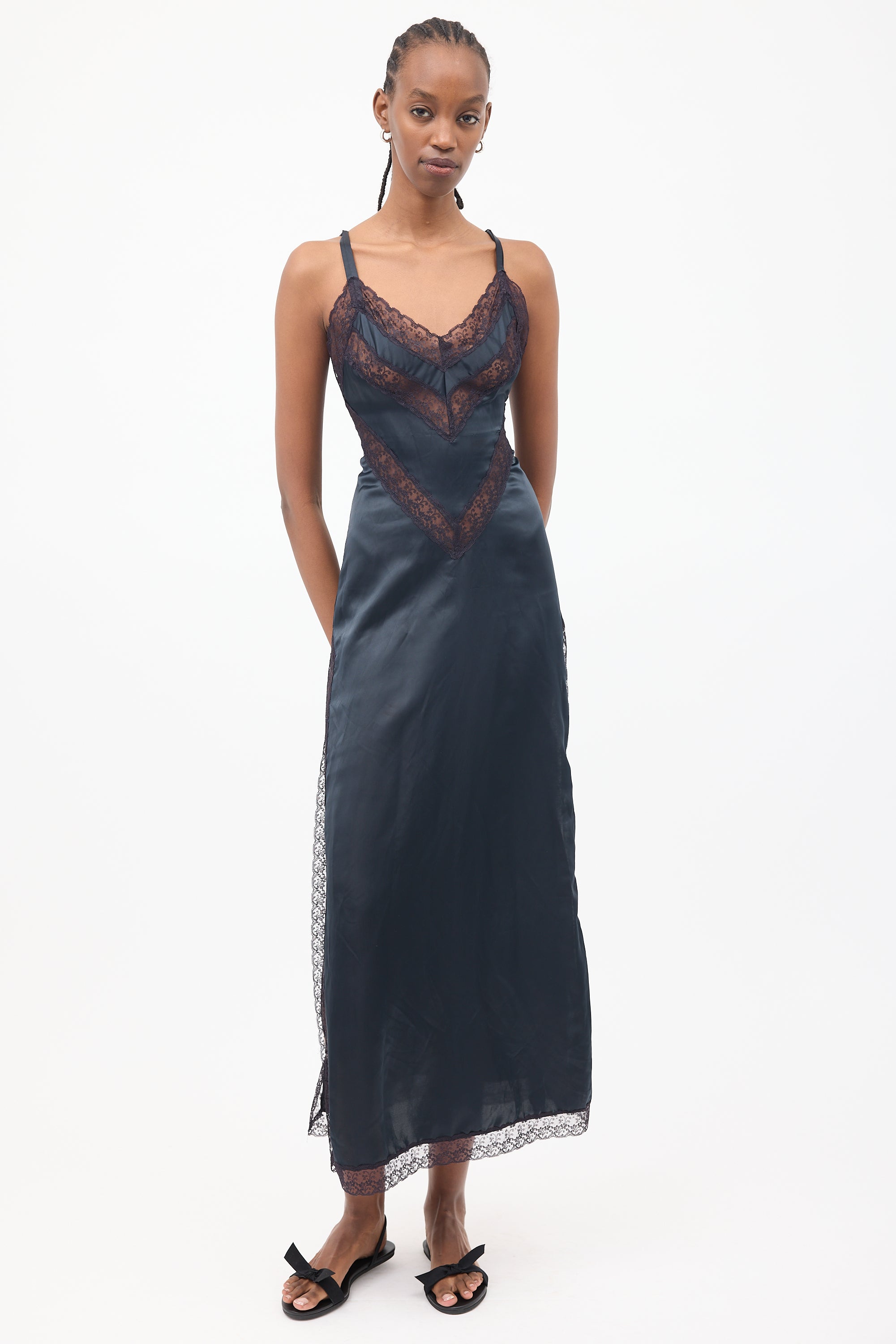 black vintage slip dress Dior // Vintage Satin & Lace Slip Dress – VSP Consignment