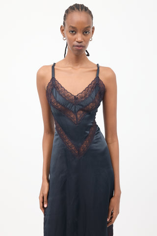 Dior Vintage Black Satin & Lace Slip Dress