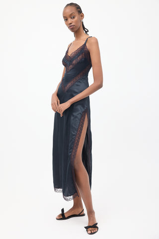 Dior Vintage Black Satin & Lace Slip Dress