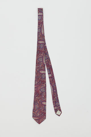 Dior Vintage Burgundy & Multi Silk Paisley Tie