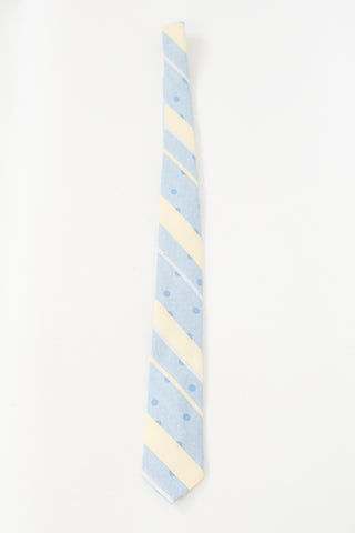 Dior Vintage Light Blue & Cream Striped Polka Dot Tie