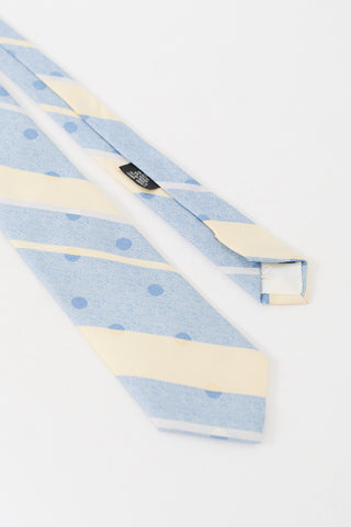 Dior Vintage Light Blue & Cream Striped Polka Dot Tie