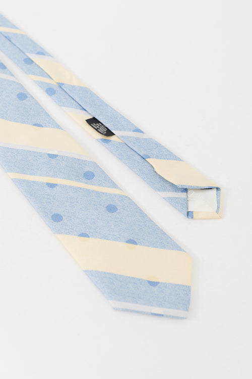 Dior Vintage Light Blue & Cream Striped Polka Dot Tie