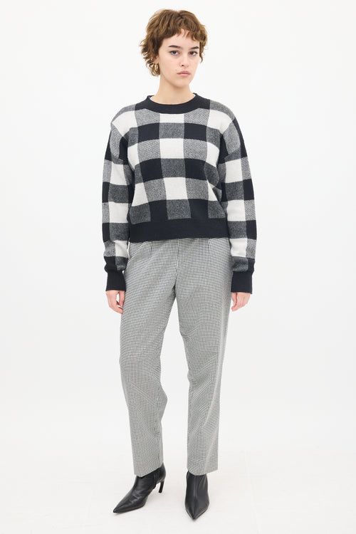 Dior White & Black Cashmere Knit Gingham Logo Sweater