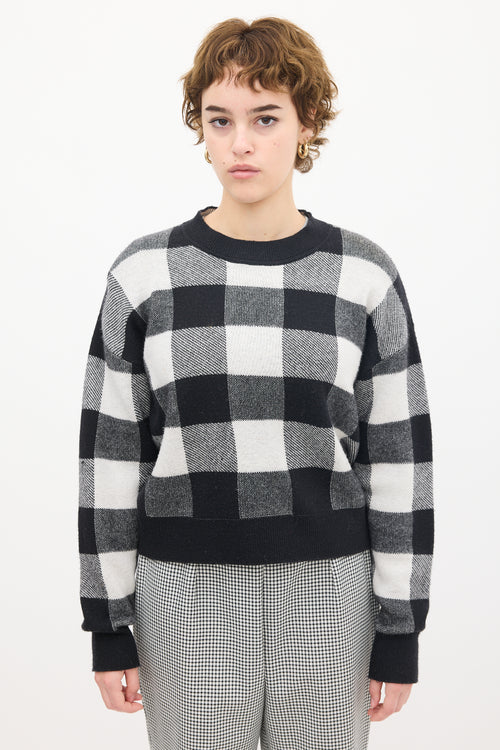 Dior White & Black Cashmere Knit Gingham Logo Sweater