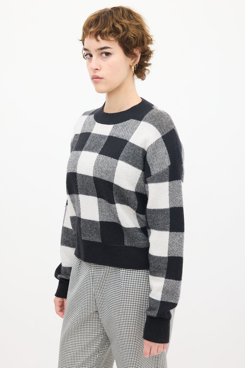 Dior White & Black Cashmere Knit Gingham Logo Sweater