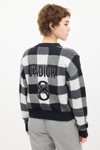 Dior White & Black Cashmere Knit Gingham Logo Sweater