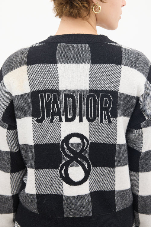 Dior White & Black Cashmere Knit Gingham Logo Sweater