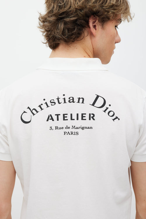 Dior White & Black Logo Printed Polo