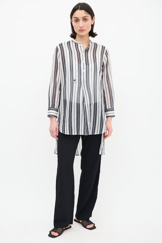 Dior White & Black Sheer Striped Shirt