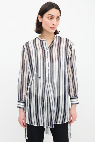 Dior White & Black Sheer Striped Shirt