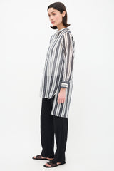 Dior White & Black Sheer Striped Shirt