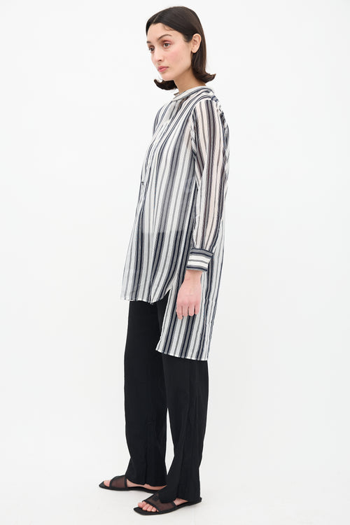 Dior White & Black Sheer Striped Shirt