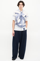 Dior White & Blue Cotton Printed Short Sleeve Shirt