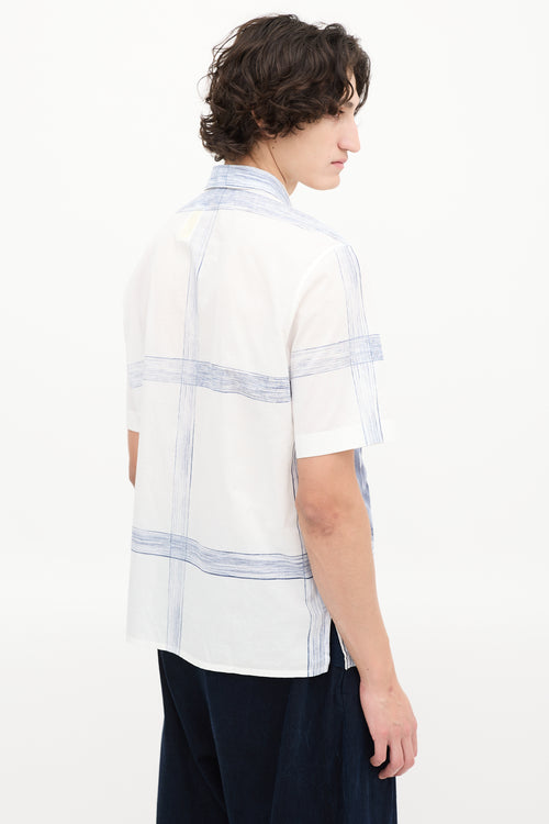 Dior White & Blue Cotton Printed Short Sleeve Shirt